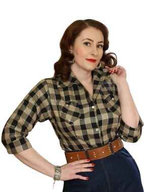Beige Check Western Blouse